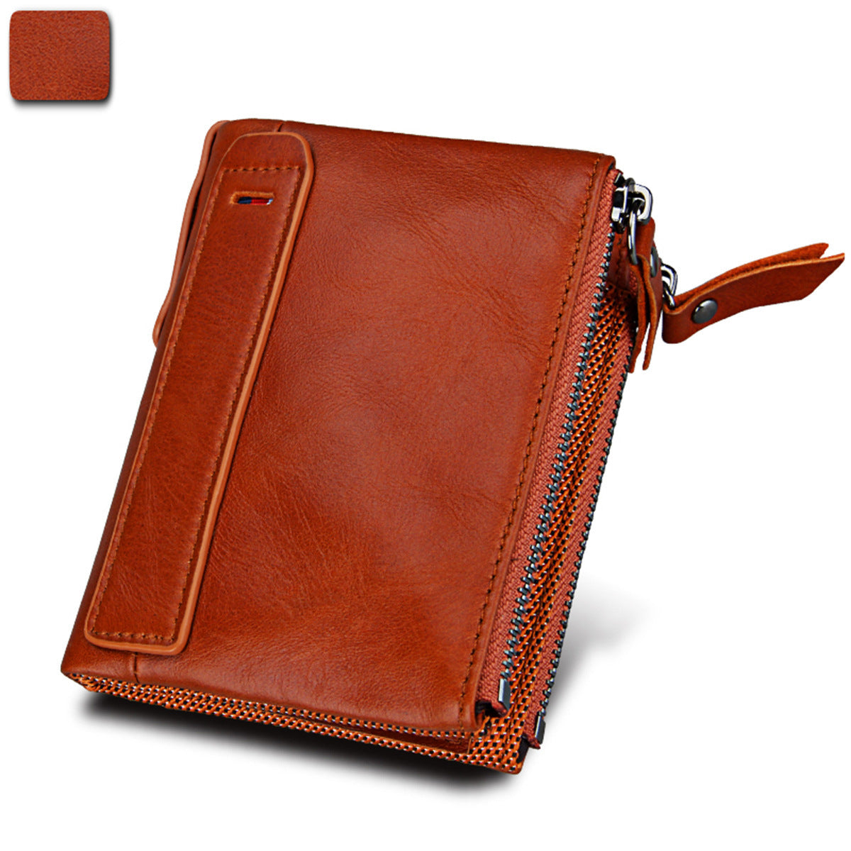 Wholesale Crazy Horse Cowhide Leather Wallet Double Zipper Coin Purse